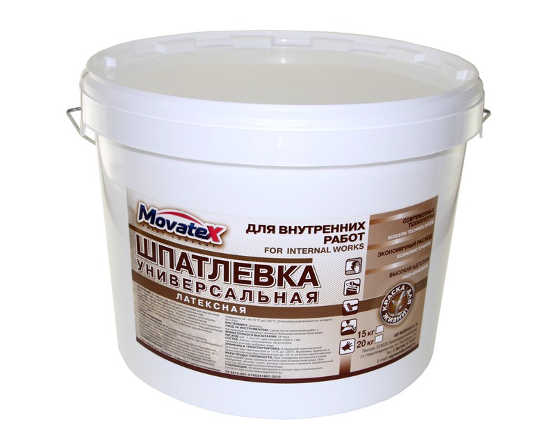 Шпаклевка Movatex латексная супербелая, атмосферовлагостойкая; не мелит; прочная гладкая матовая поверхность