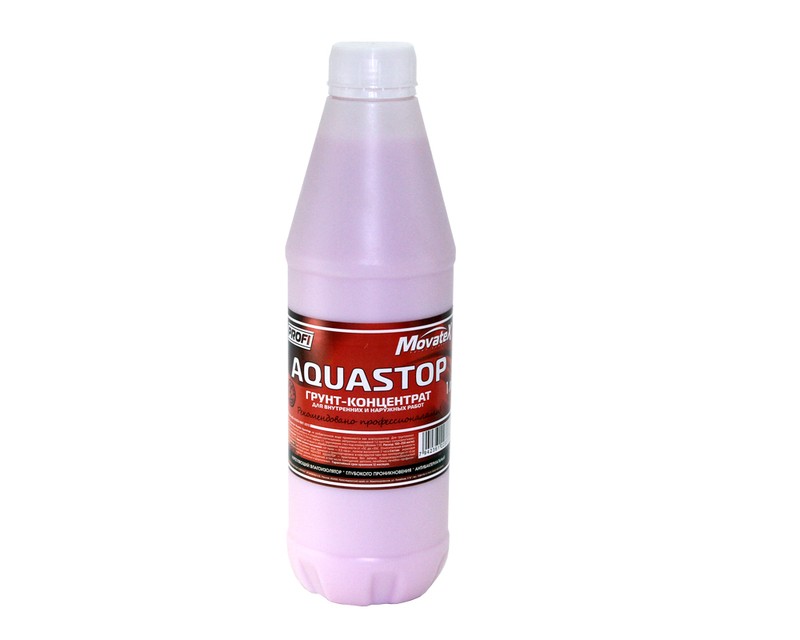 Грунт-концентрат AQUASTOP Movatex PROFI для внутренних и наружных работ; укрепляющий влагоизолятор; глубокого проникновения; антибактериальный