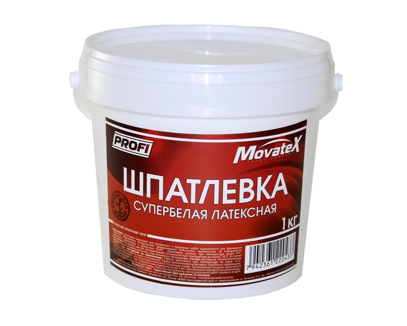 Шпаклевка Movatex PROFI латексная супербелая, атмосферовлагостойкая; не мелит; прочная гладкая матовая поверхность